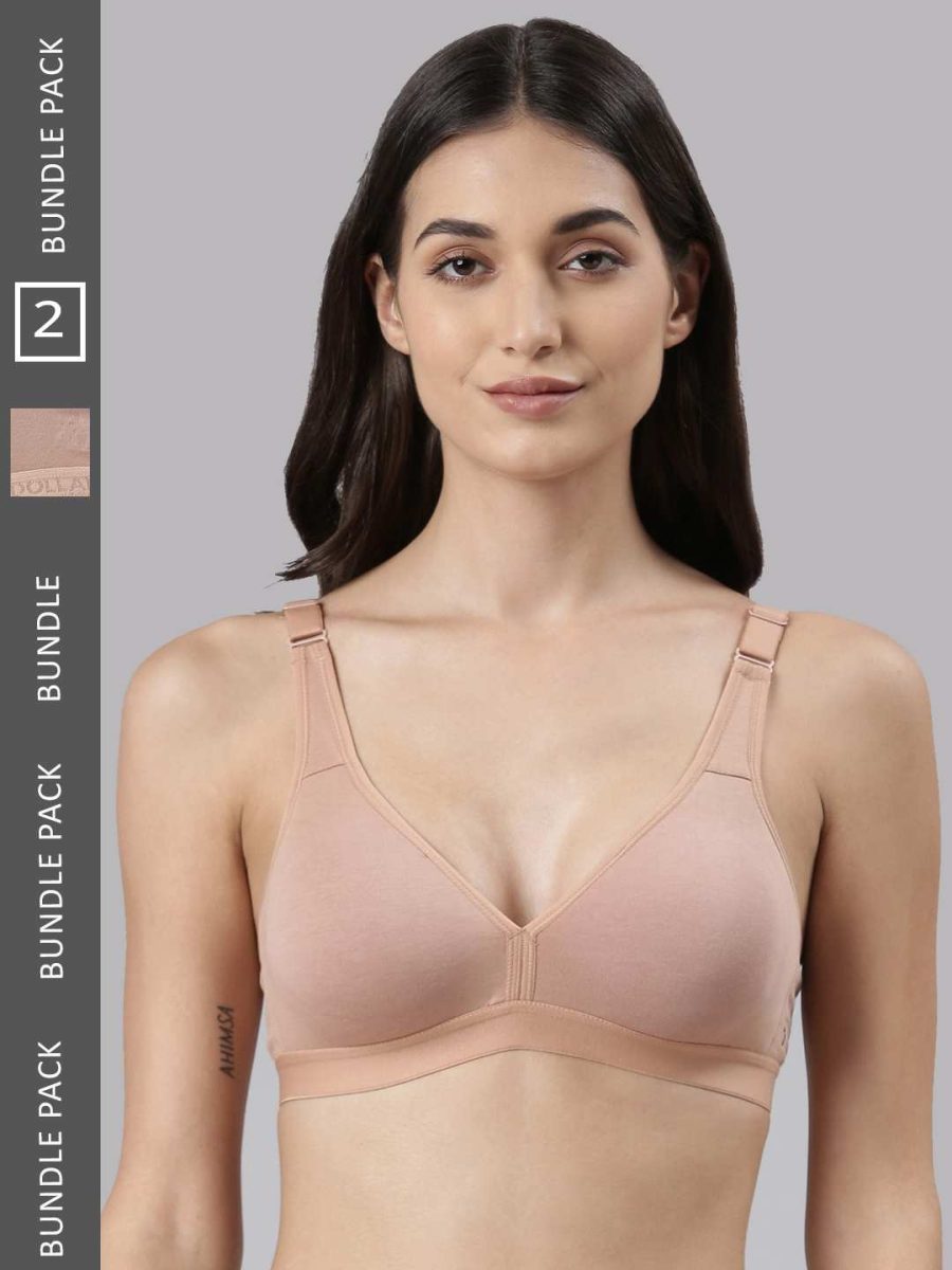 Dollar Missy Pack of 2 Women's Combed Cotton with Stretchy Elastane Wire-Free Basic Support Bra