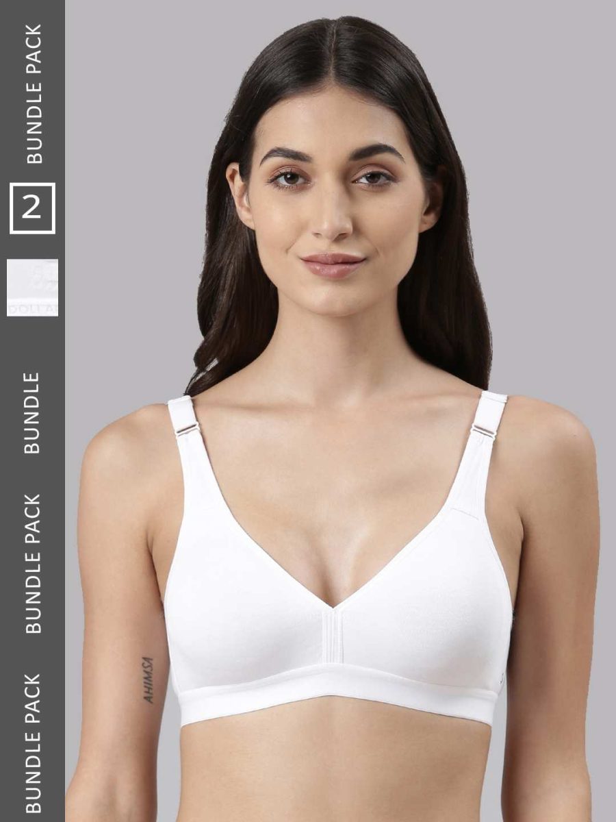 Dollar Missy Pack of 2 Women's Combed Cotton with Stretchy Elastane Wire-Free Basic Support Bra