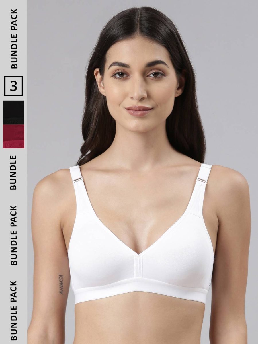 Dollar Missy Pack of 3 Women's Combed Cotton with Stretchy Elastane Wire-Free Basic Support Bra