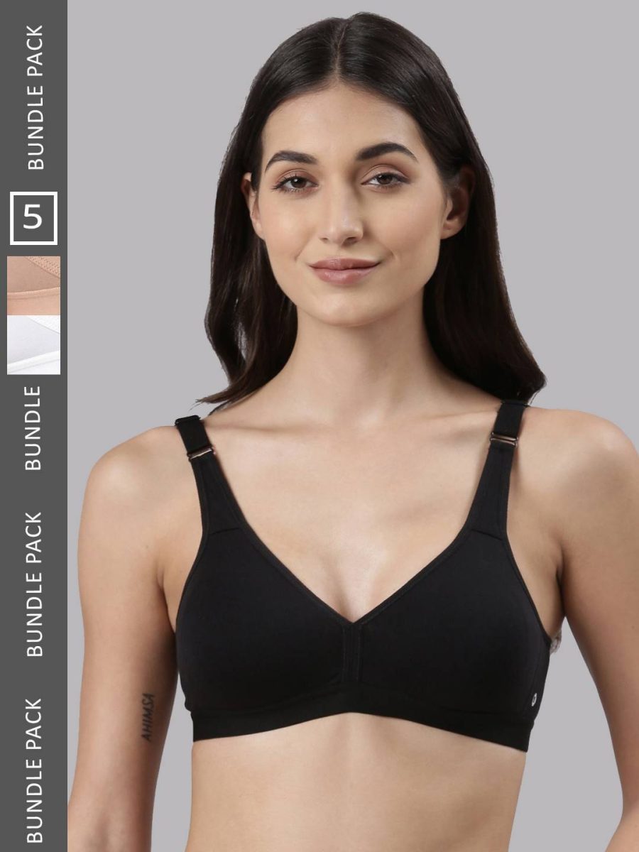 Dollar Missy Pack of 3 Women's Combed Cotton with Stretchy Elastane Wire-Free Basic Support Bra