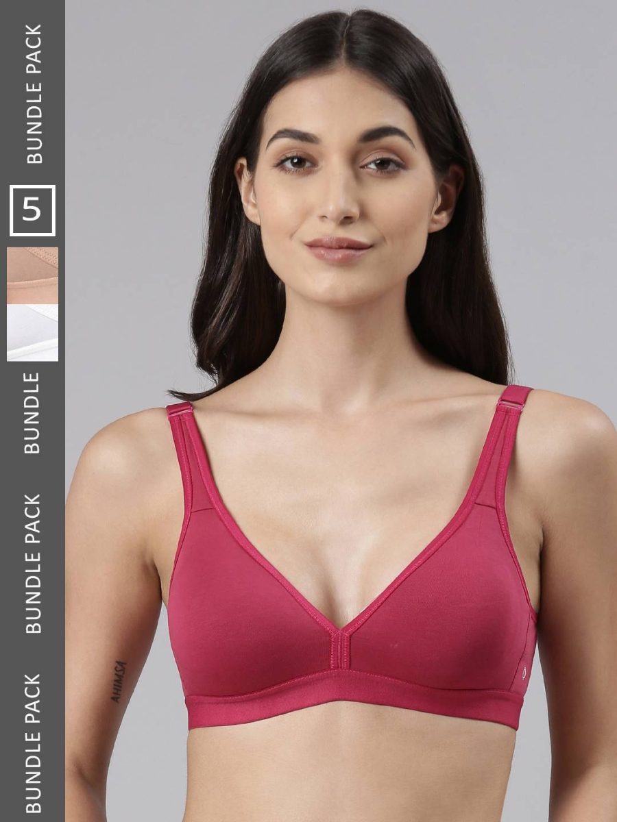 Dollar Missy Pack of 3 Women's Combed Cotton with Stretchy Elastane Wire-Free Basic Support Bra