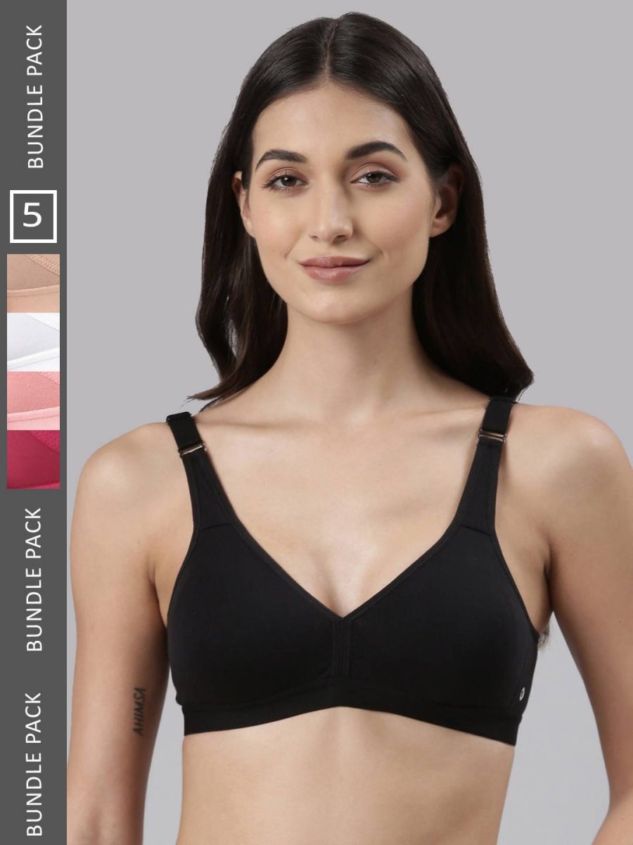 Dollar Missy Pack of 5 Women's Combed Cotton with Stretchy Elastane Wire-Free Basic Support Bra