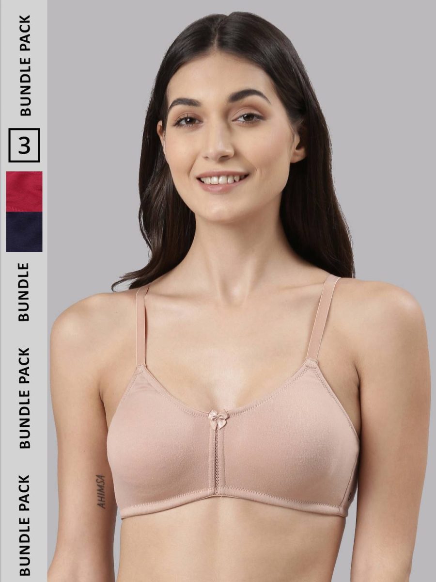Dollar Missy Pack of 3 Women's Cotton Wire-Free Full Coverage Bra