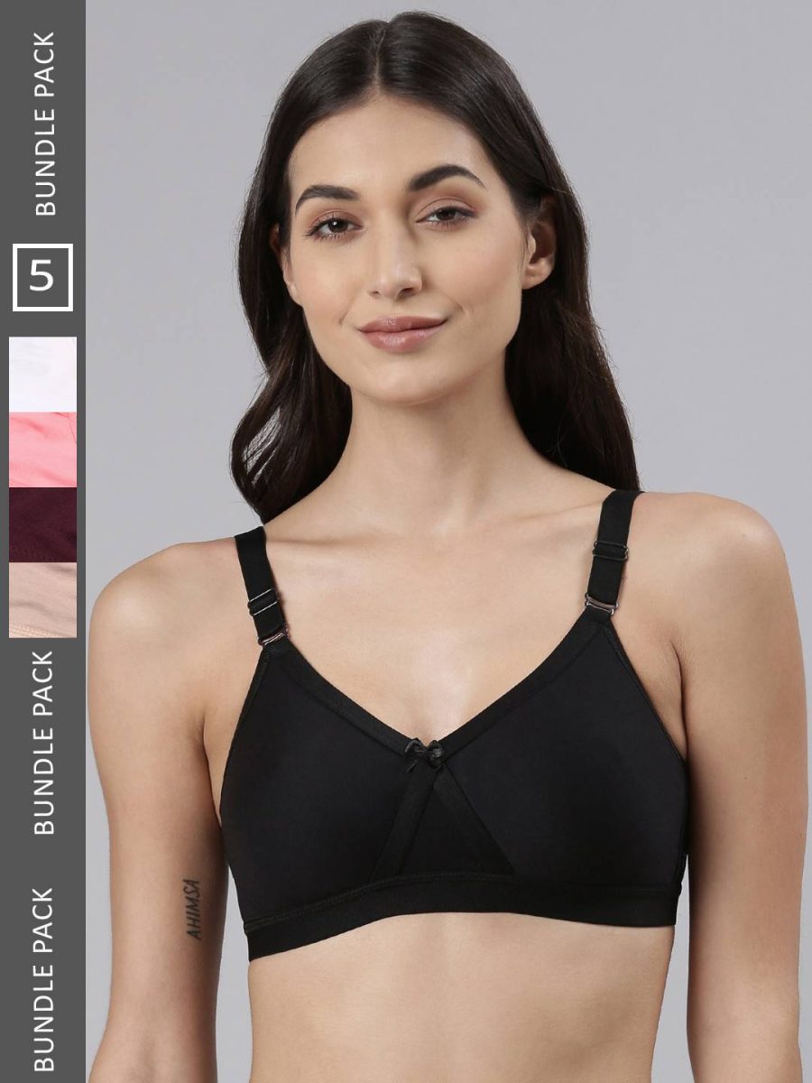 Dollar Missy Pack of 5 Women's Cotton Wire-Free Crossover Support Bra