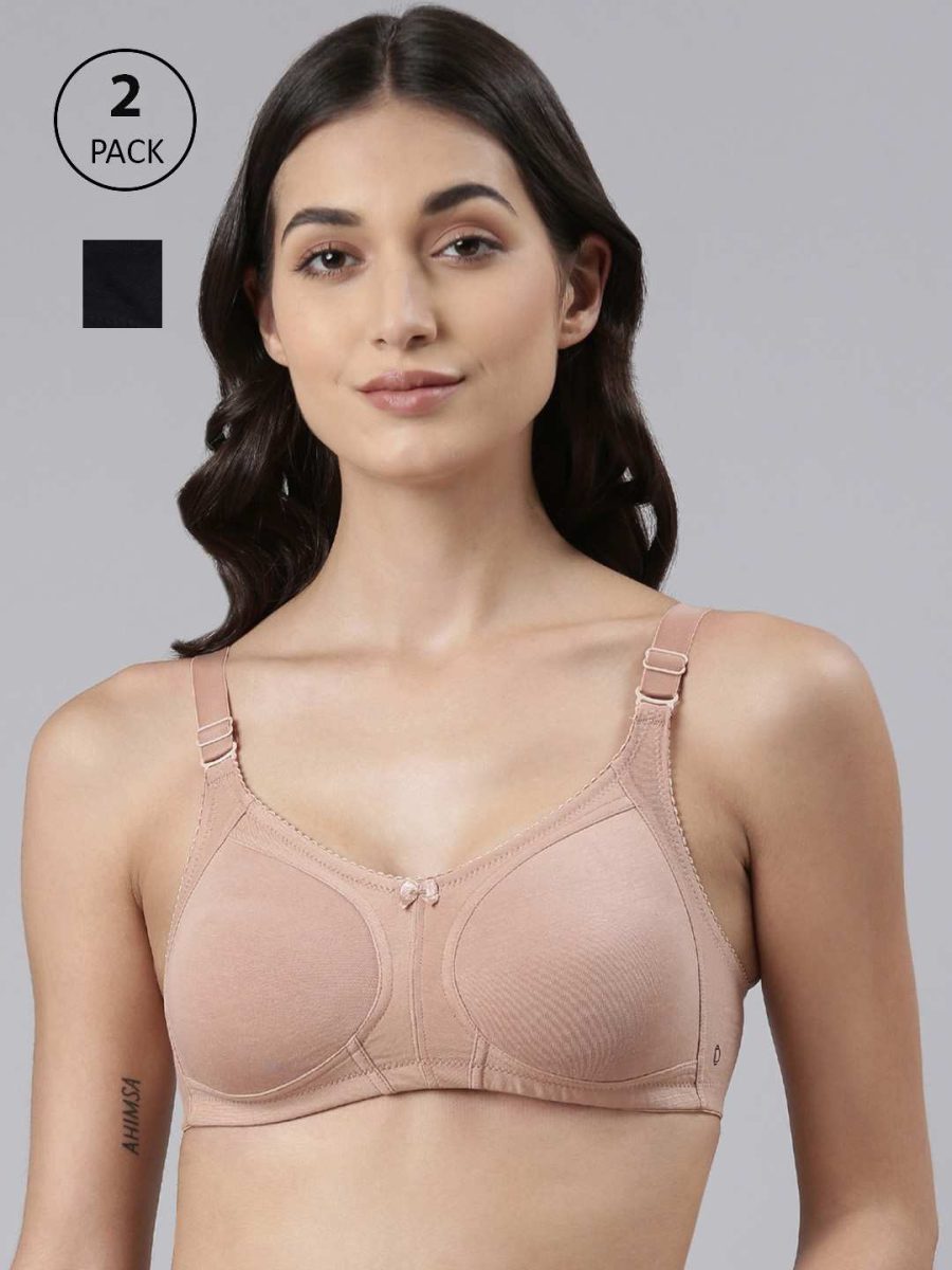 Dollar Missy Pack of 2 Women's Combed Cotton with Stretchy Elastane Wire-Free Panelled Support Bra