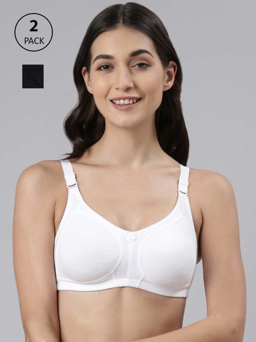 Dollar Missy Pack of 2 Women's Combed Cotton with Stretchy Elastane Wire-Free Panelled Support Bra