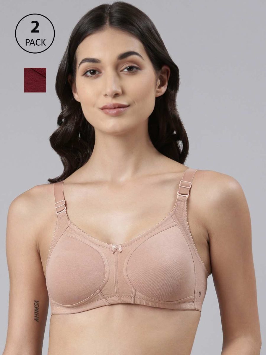 Dollar Missy Pack of 2 Women's Combed Cotton with Stretchy Elastane Wire-Free Panelled Support Bra