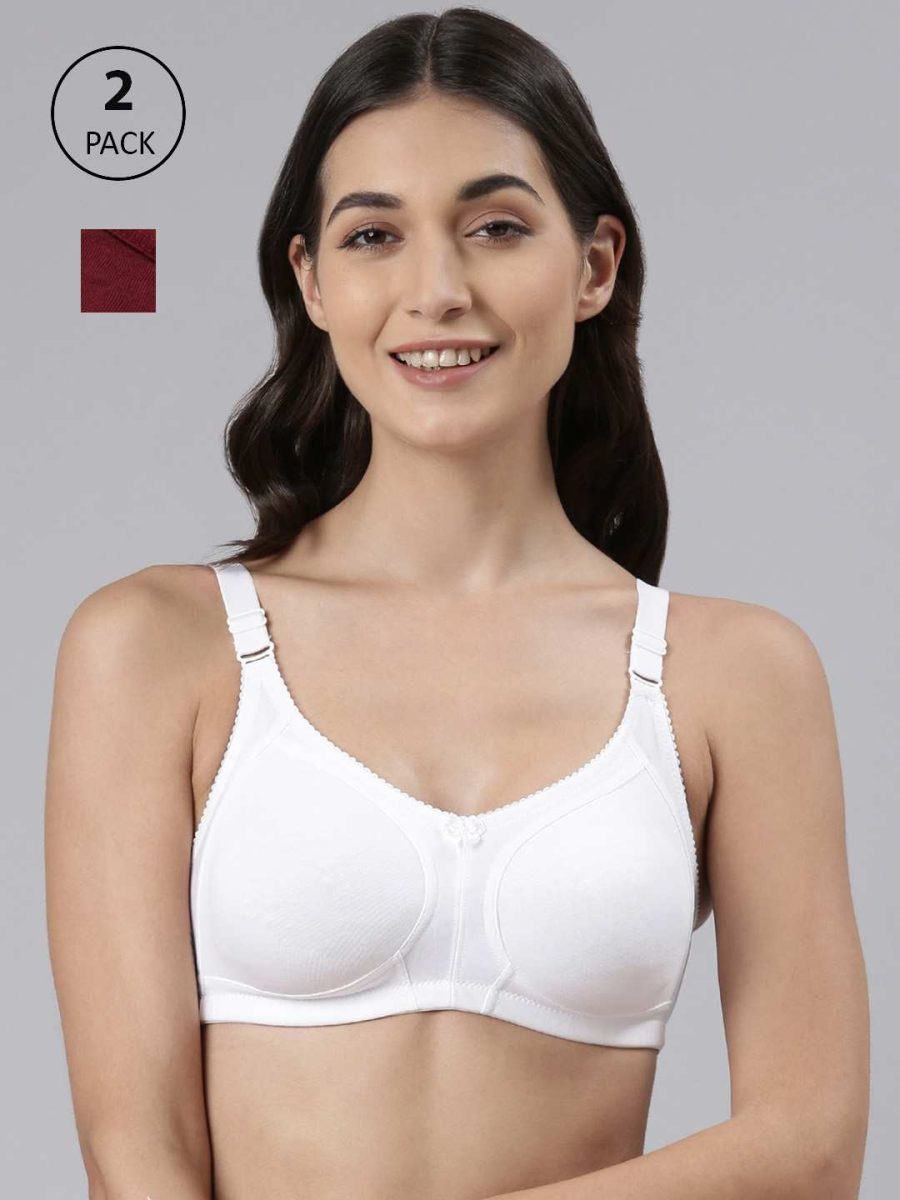 Dollar Missy Pack of 2 Women's Combed Cotton with Stretchy Elastane Wire-Free Panelled Support Bra