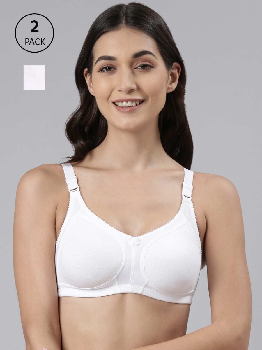 Dollar Missy Pack of 2 Women's Combed Cotton with Stretchy Elastane Wire-Free Panelled Support Bra