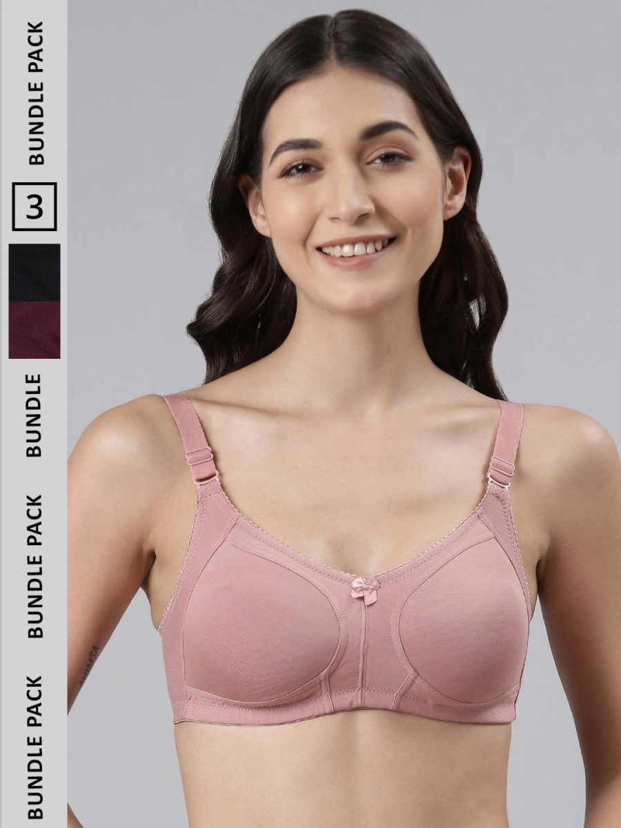 Dollar Missy Pack of 3 Women's Combed Cotton with Stretchy Elastane Wire-Free Panelled Support Bra