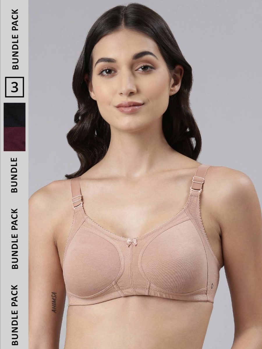 Dollar Missy Pack of 3 Women's Combed Cotton with Stretchy Elastane Wire-Free Panelled Support Bra