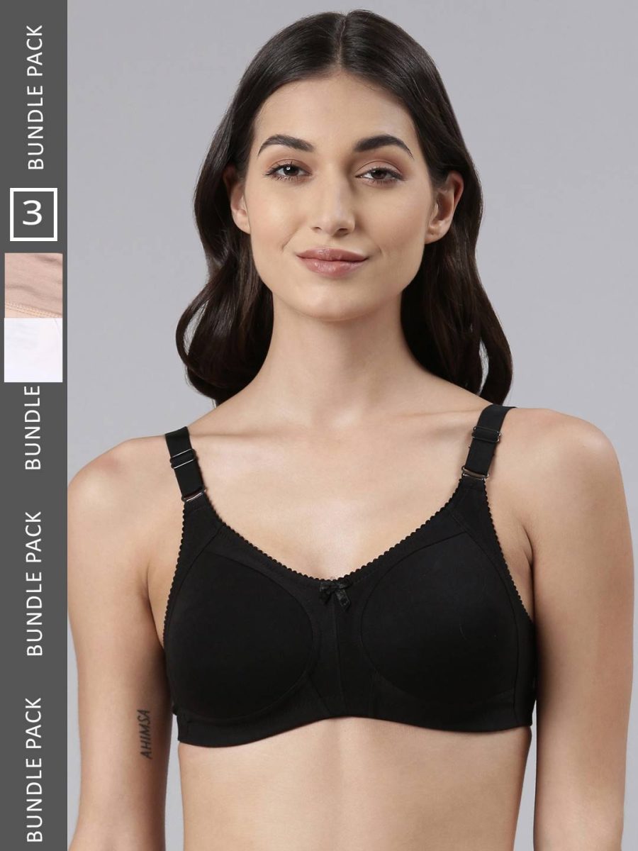 Dollar Missy Pack of 3 Women's Combed Cotton with Stretchy Elastane Wire-Free Panelled Support Bra