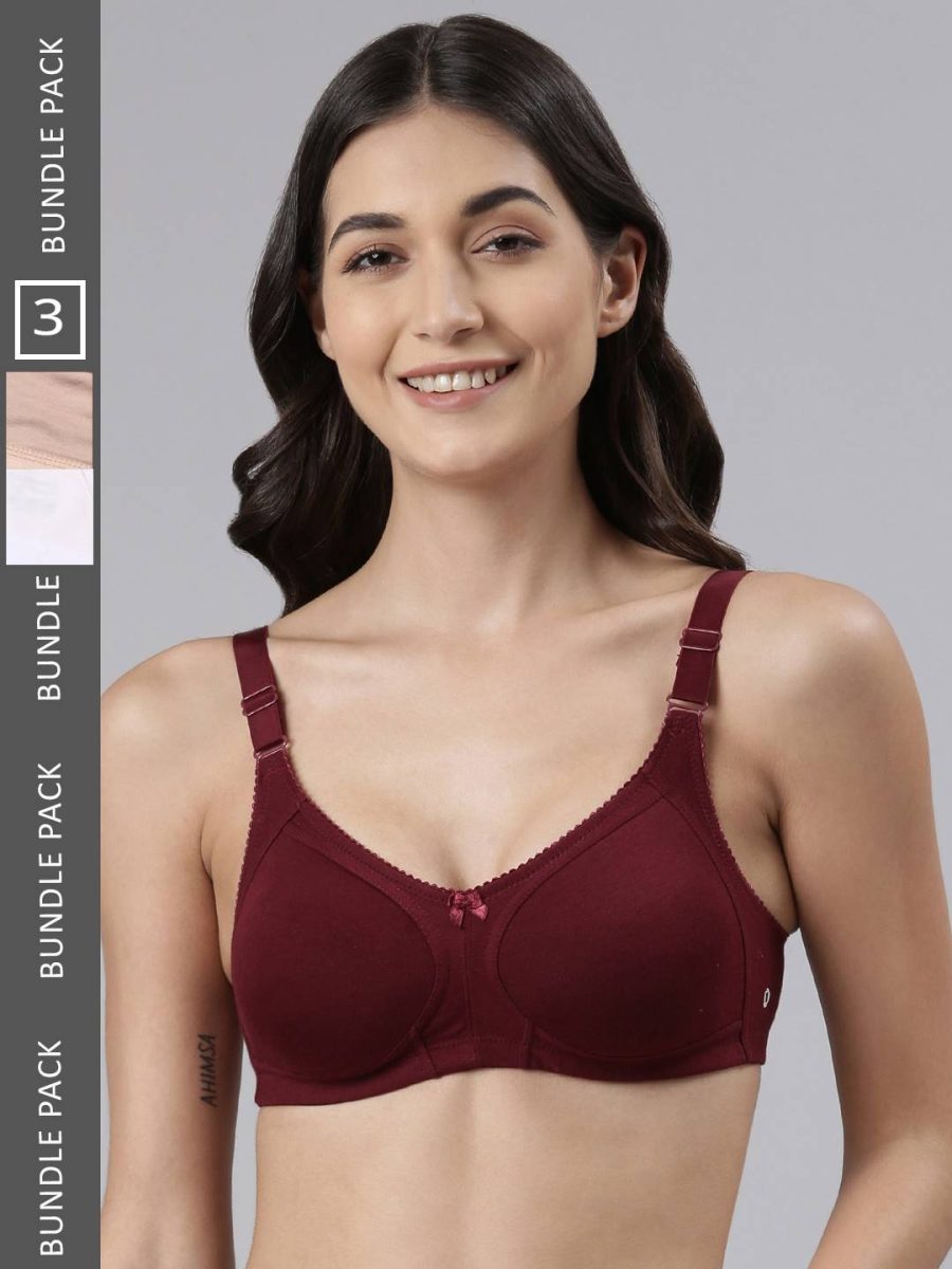 Dollar Missy Pack of 3 Women's Combed Cotton with Stretchy Elastane Wire-Free Panelled Support Bra