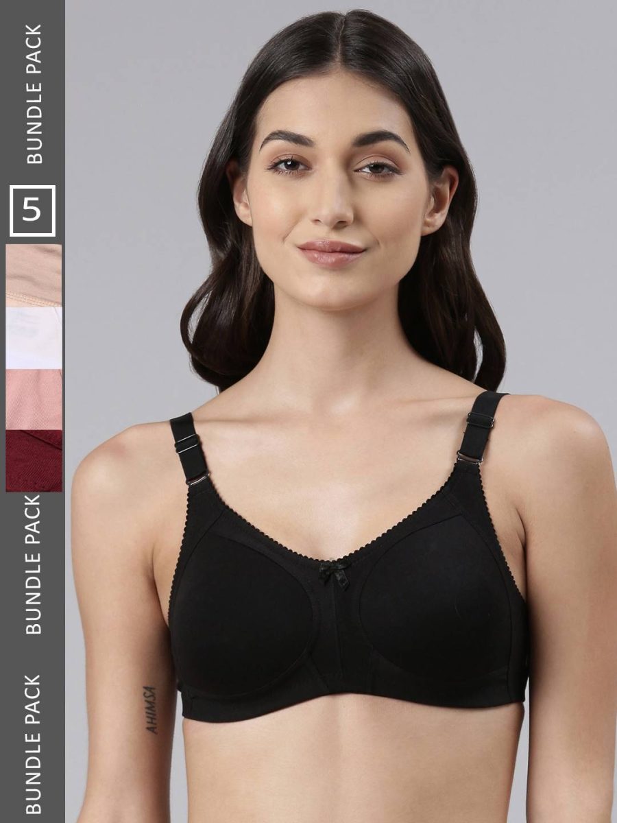 Dollar Missy Pack of 5 Women's Combed Cotton with Stretchy Elastane Wire-Free Panelled Support Bra