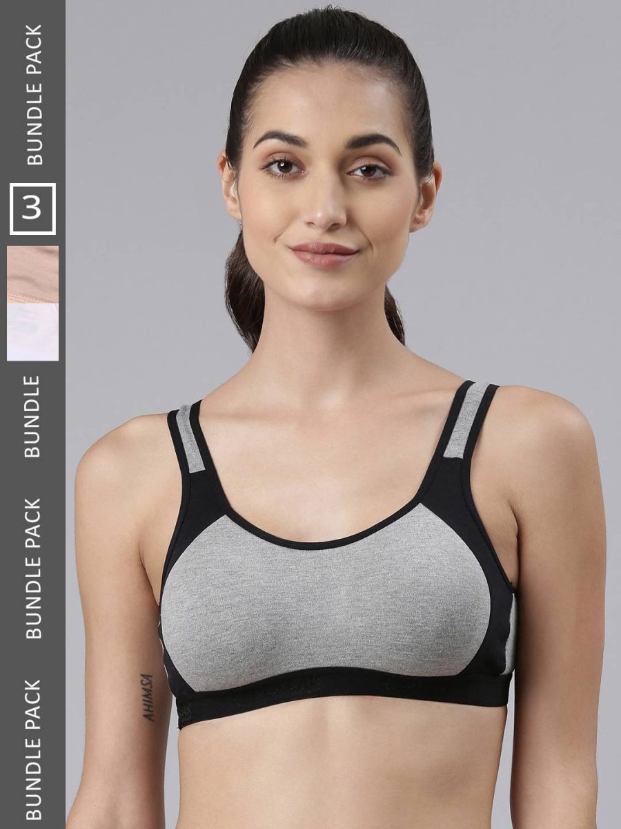 Dollar Missy Pack of 3 Women's Cotton Wire-Free Moulded Sports Bra