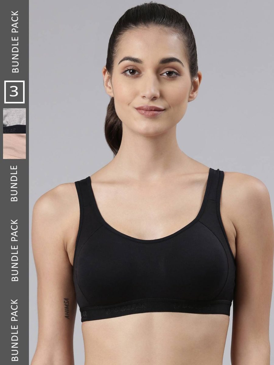 Dollar Missy Pack of 3 Women's Cotton Wire-Free Moulded Sports Bra