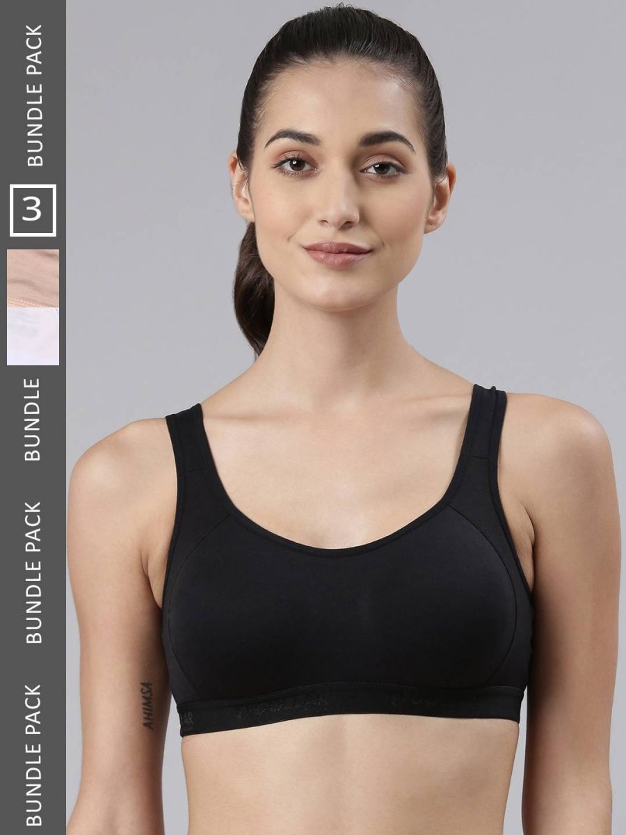 Dollar Missy Pack of 3 Women's Cotton Wire-Free Moulded Sports Bra