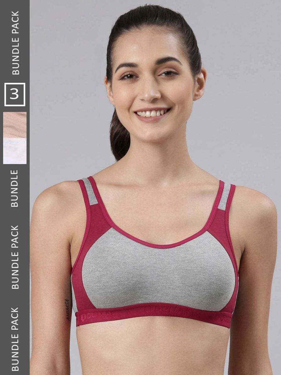 Dollar Missy Pack of 3 Women's Cotton Wire-Free Moulded Sports Bra