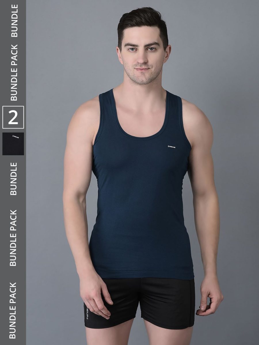 Dollar Bigboss Men's Pack of 2 Solid Combed Cotton Shrinkless Vest