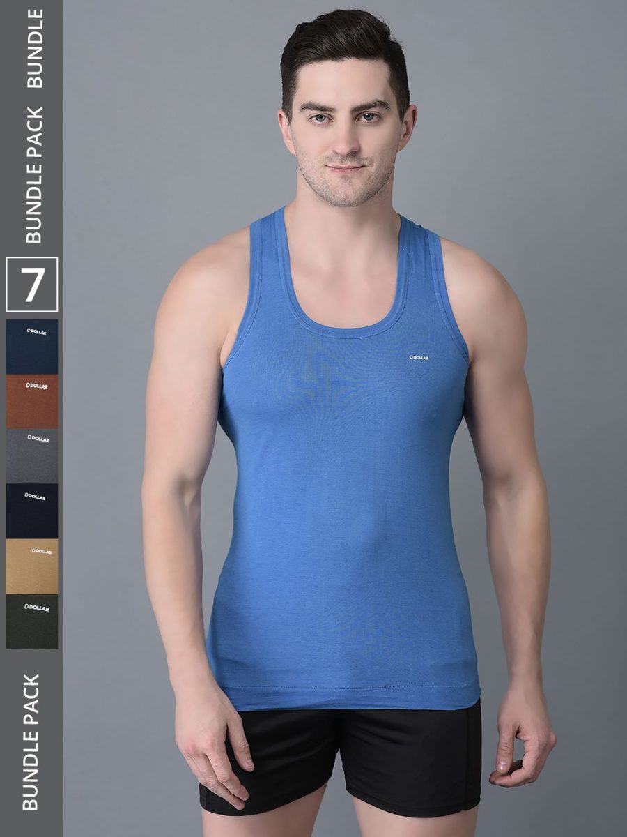 Dollar Bigboss Men's Pack of 7 Solid Combed Cotton Shrinkless Vest