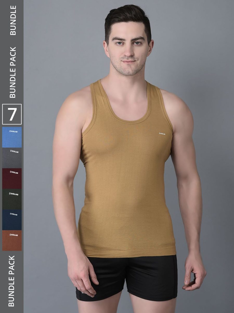 Dollar Bigboss Men's Pack of 7 Solid Combed Cotton Shrinkless Vest