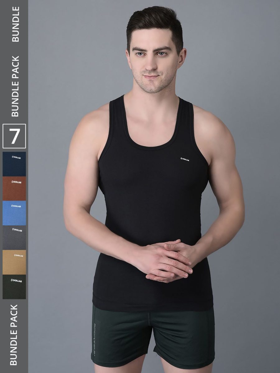Dollar Bigboss Men's Pack of 7 Solid Combed Cotton Shrinkless Vest