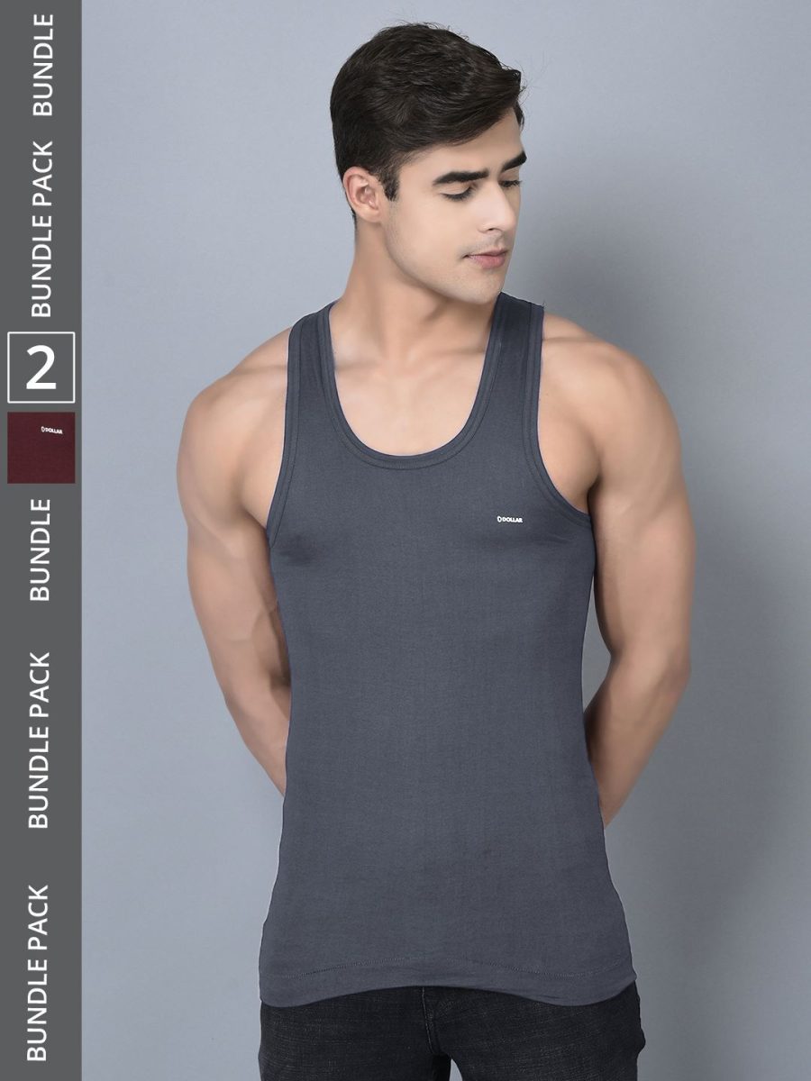 Dollar Bigboss Men's Pack of 2 Solid Combed Cotton Shrinkless Vest