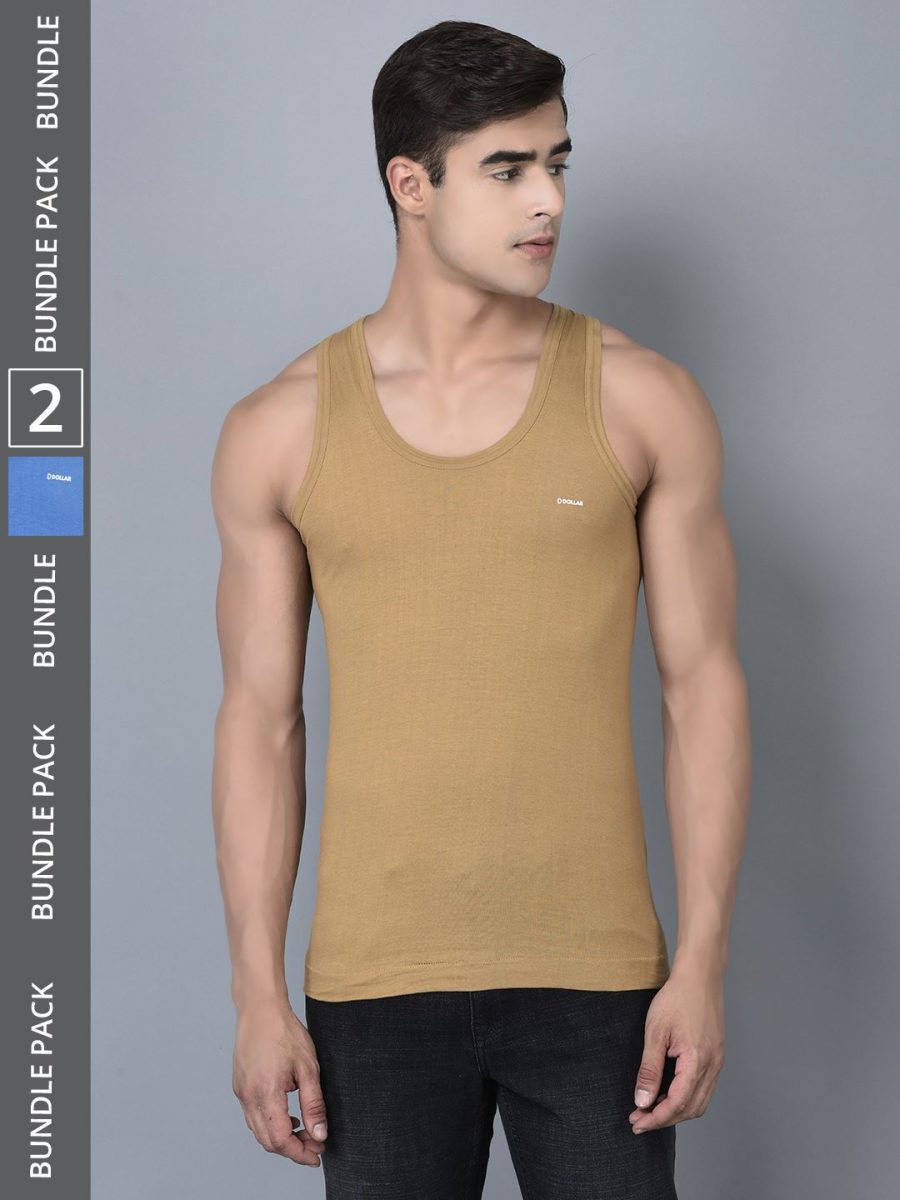 Dollar Bigboss Men's Pack of 2 Solid Combed Cotton Shrinkless Vest