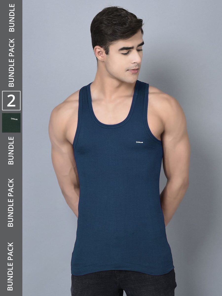 Dollar Bigboss Men's Pack of 2 Solid Combed Cotton Shrinkless Vest
