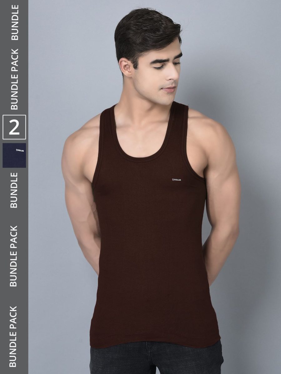 Dollar Bigboss Men's Pack of 2 Solid Combed Cotton Shrinkless Vest