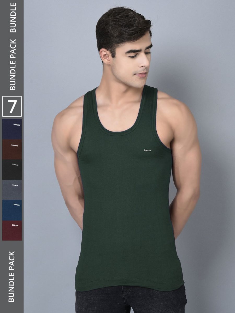 Dollar Bigboss Men's Pack of 7 Solid Combed Cotton Shrinkless Vest