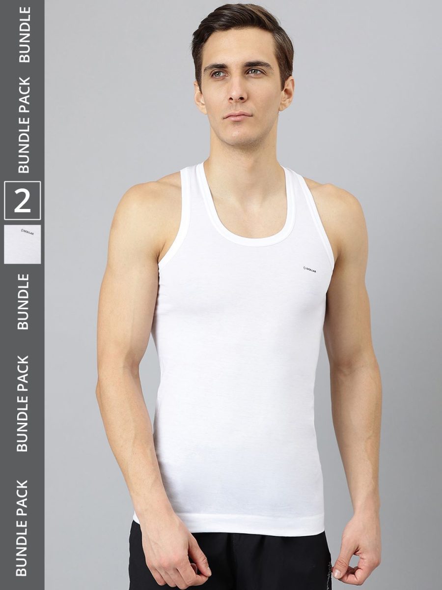 Dollar Bigboss Men's Pack of 2 Solid Combed Cotton Shrinkless Vest