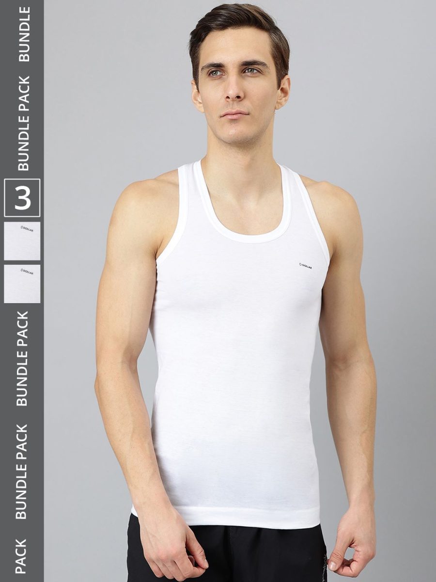 Dollar Bigboss Men's Pack of 3 Solid Combed Cotton Shrinkless Vest