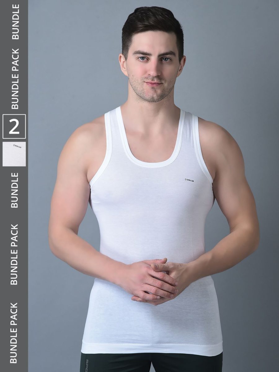 Dollar Bigboss Men's Pack of 2 Solid Combed Cotton Shrinkless Vest