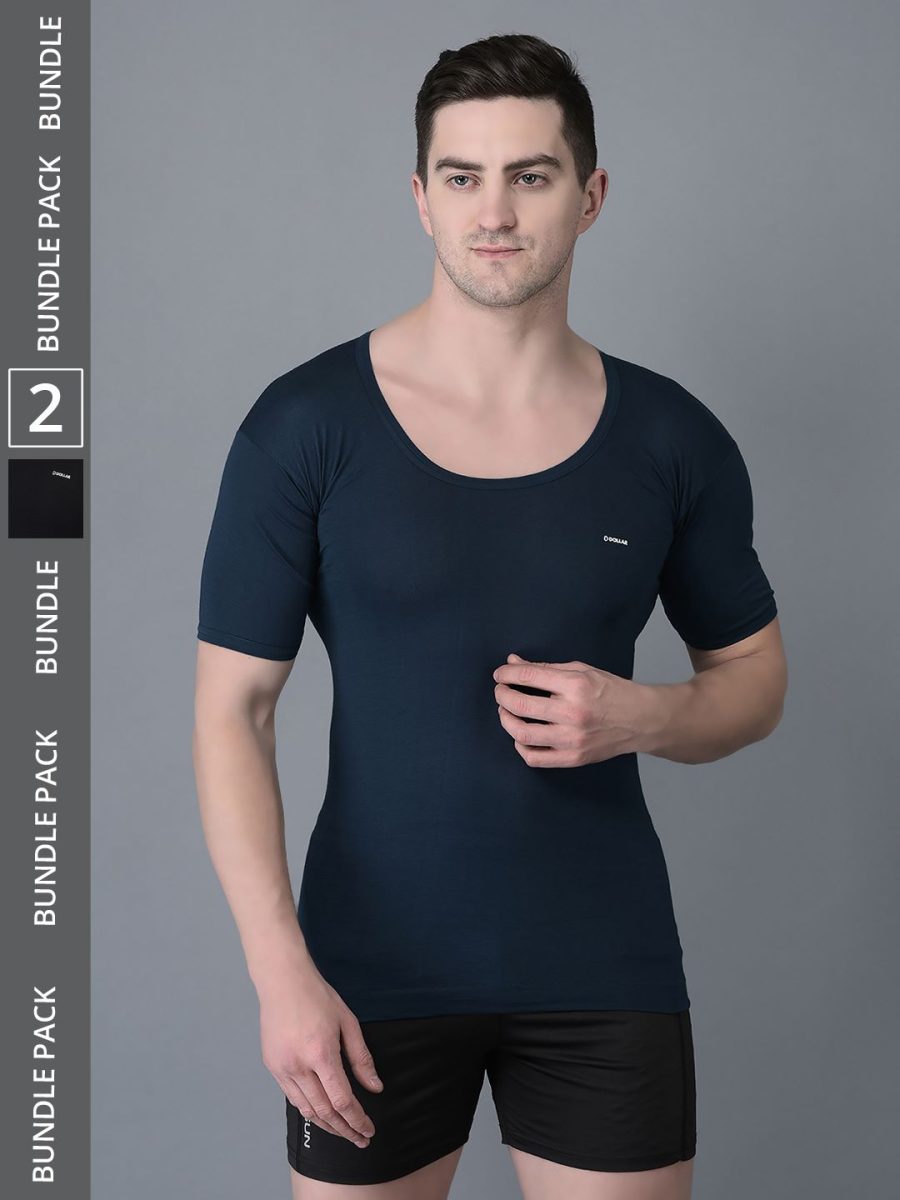 Dollar Bigboss Men's Pack of 2 Solid Combed Cotton Shrinkless Vest