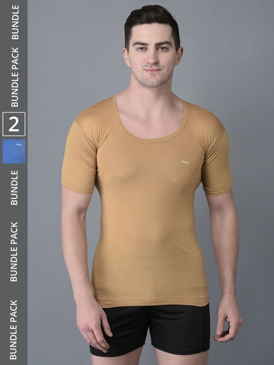 Dollar Bigboss Men's Pack of 2 Solid Combed Cotton Shrinkless Vest