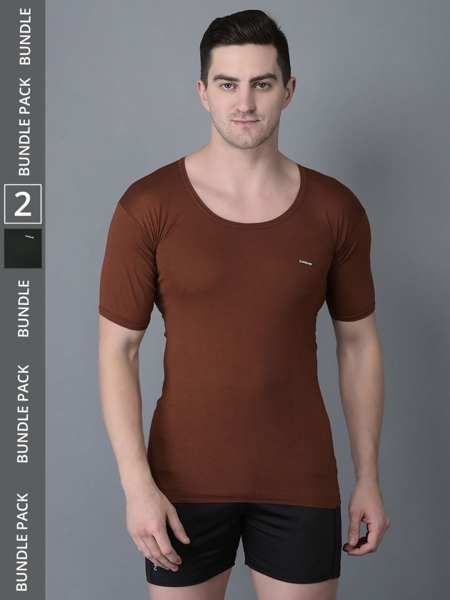 Dollar Bigboss Men's Pack of 2 Solid Combed Cotton Shrinkless Vest