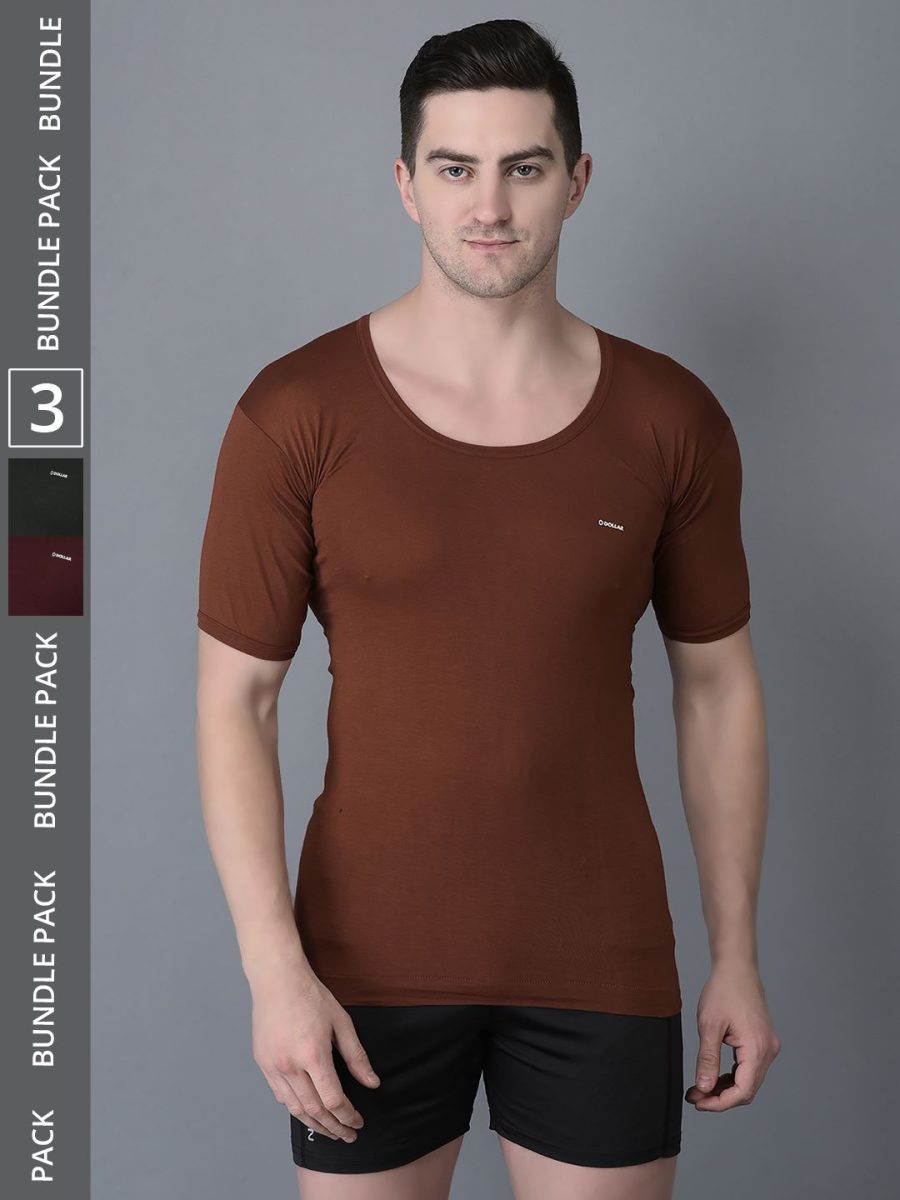 Dollar Bigboss Men's Pack of 3 Solid Combed Cotton Shrinkless Vest