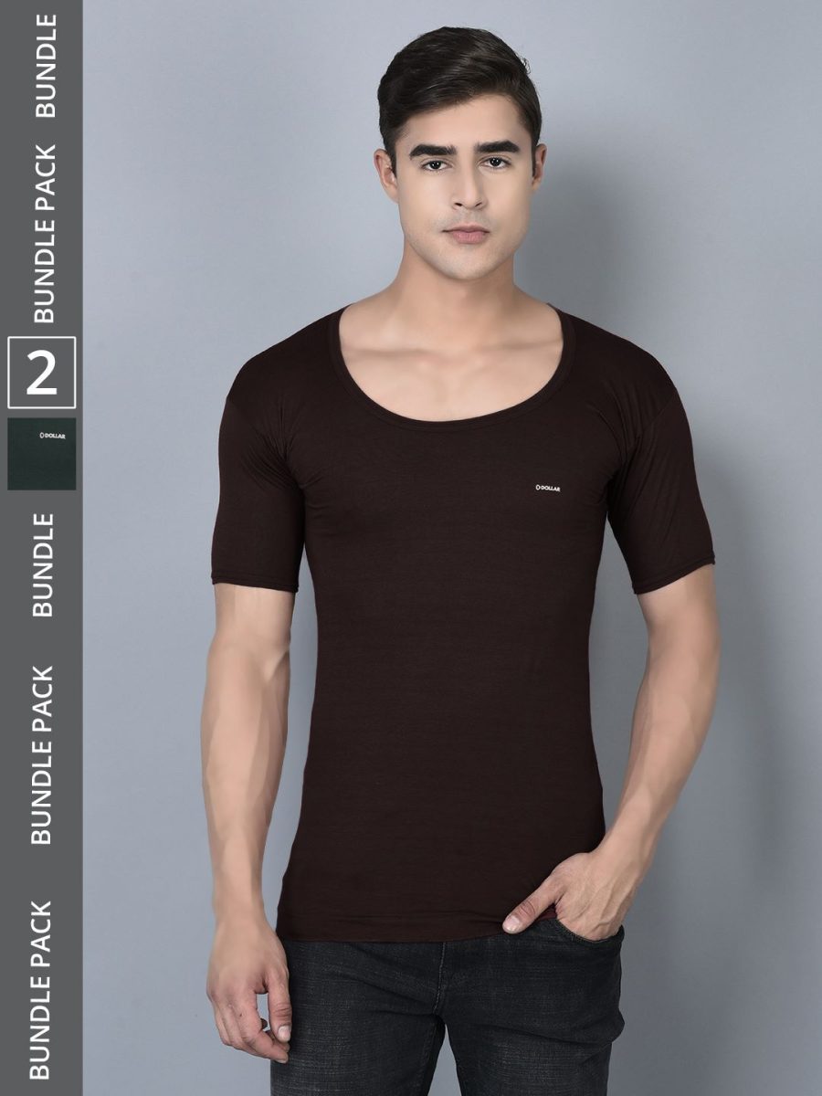 Dollar Bigboss Men's Pack of 2 Solid Combed Cotton Shrinkless Vest