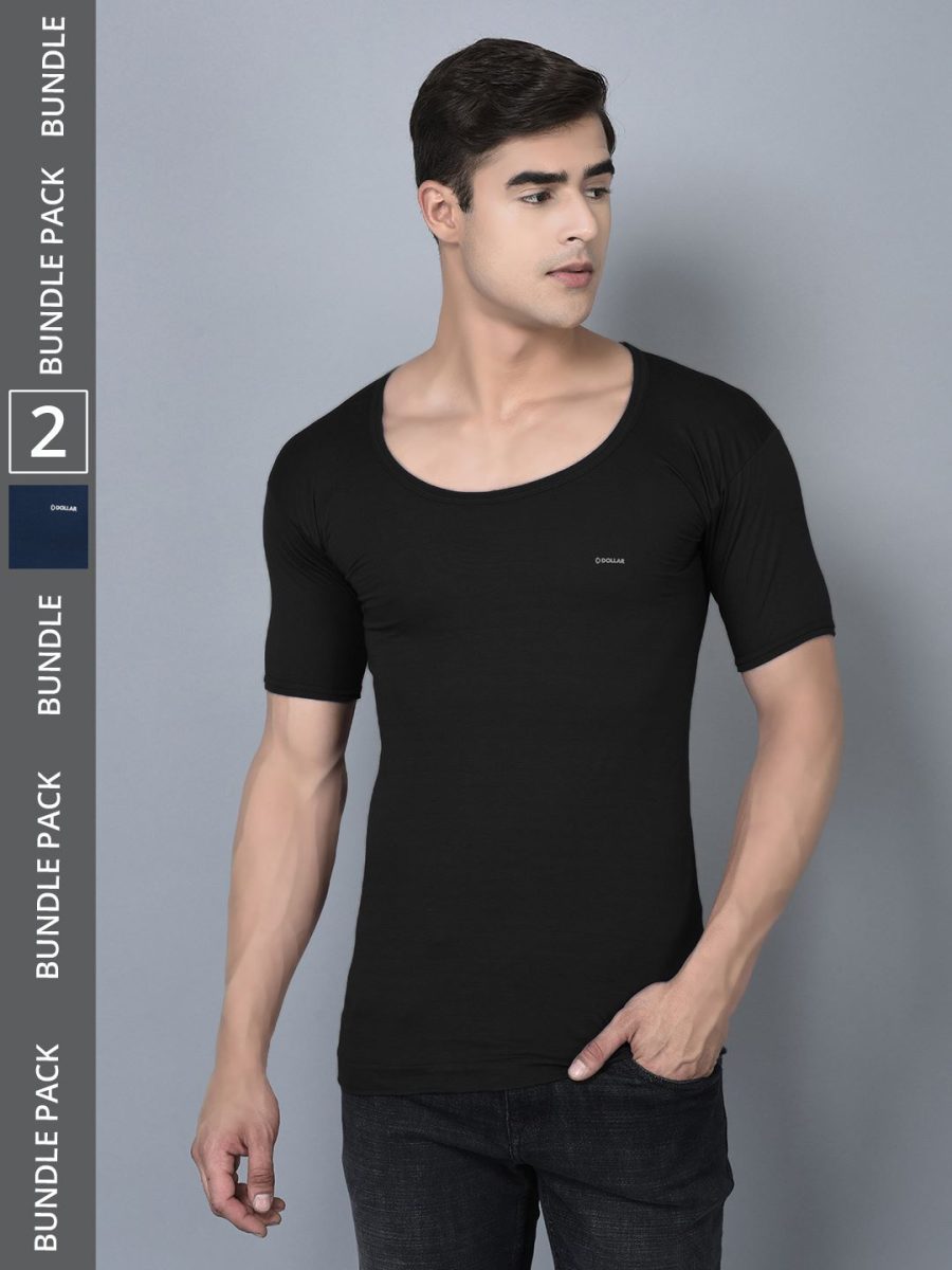 Dollar Bigboss Men's Pack of 2 Solid Combed Cotton Shrinkless Vest