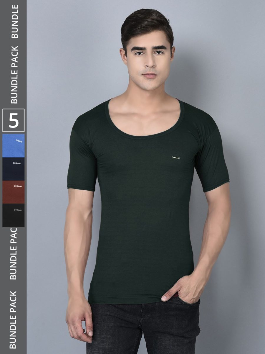 Dollar Bigboss Men's Pack of 5 Solid Combed Cotton Shrinkless Vest