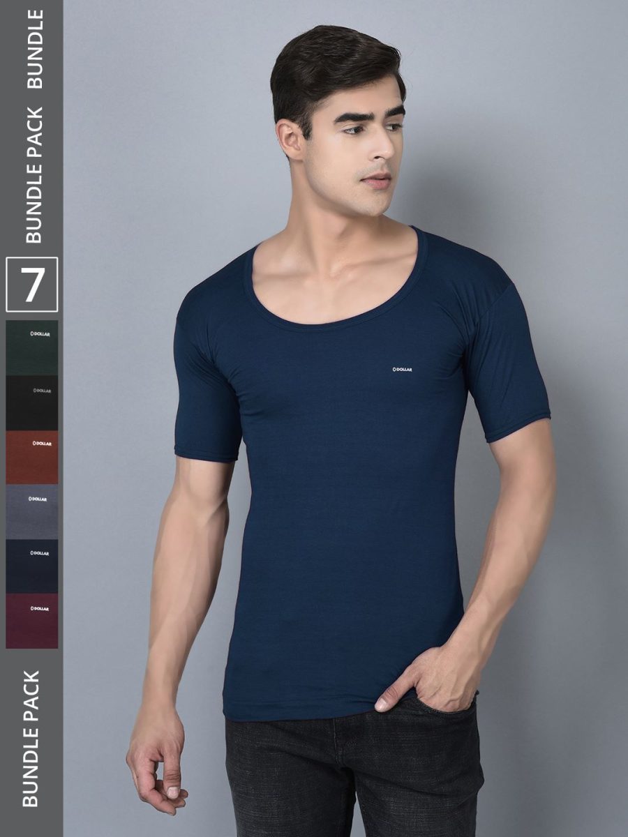 Dollar Bigboss Men's Pack of 7 Solid Combed Cotton Shrinkless Vest