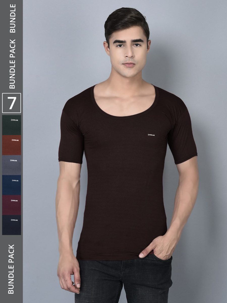 Dollar Bigboss Men's Pack of 7 Solid Combed Cotton Shrinkless Vest