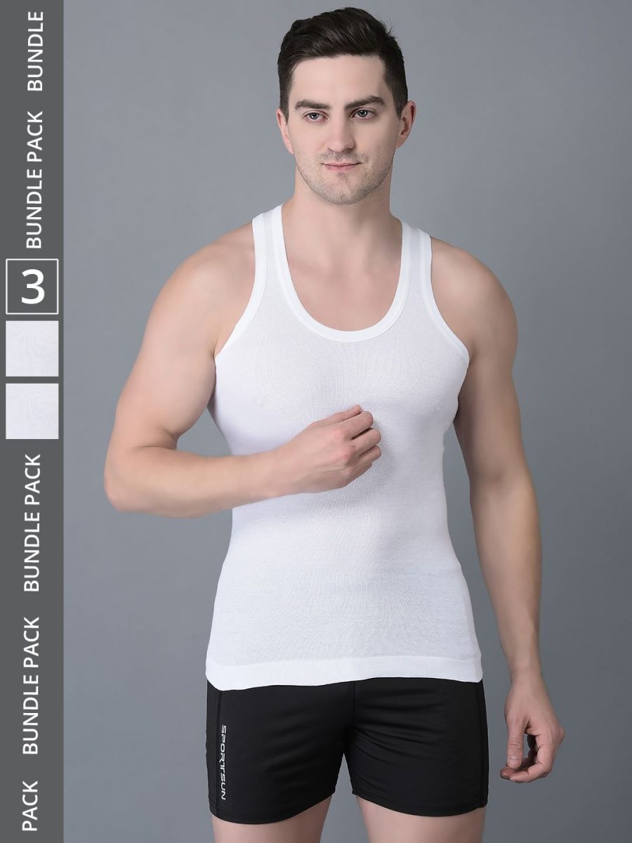 Dollar Bigboss Men's Pack of 3 Solid Combed Cotton Vest