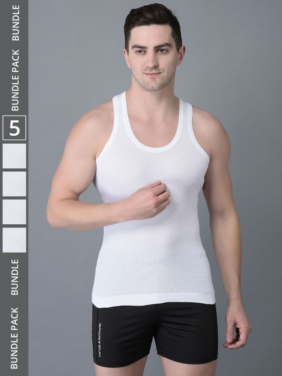 Dollar Bigboss Men's Pack of 5 Solid Combed Cotton Vest