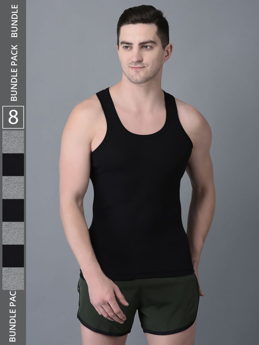 Dollar Bigboss Men's Pack of 8 Solid Combed Cotton Vest