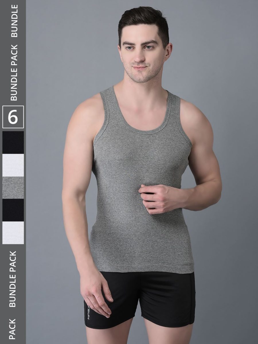 Dollar Bigboss Men's Pack of 6 Solid Combed Cotton Vest