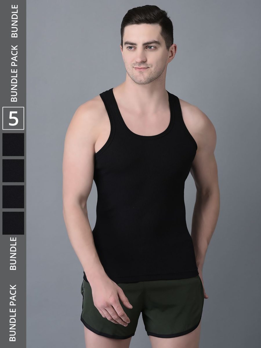 Dollar Bigboss Men's Pack of 5 Solid Combed Cotton Vest