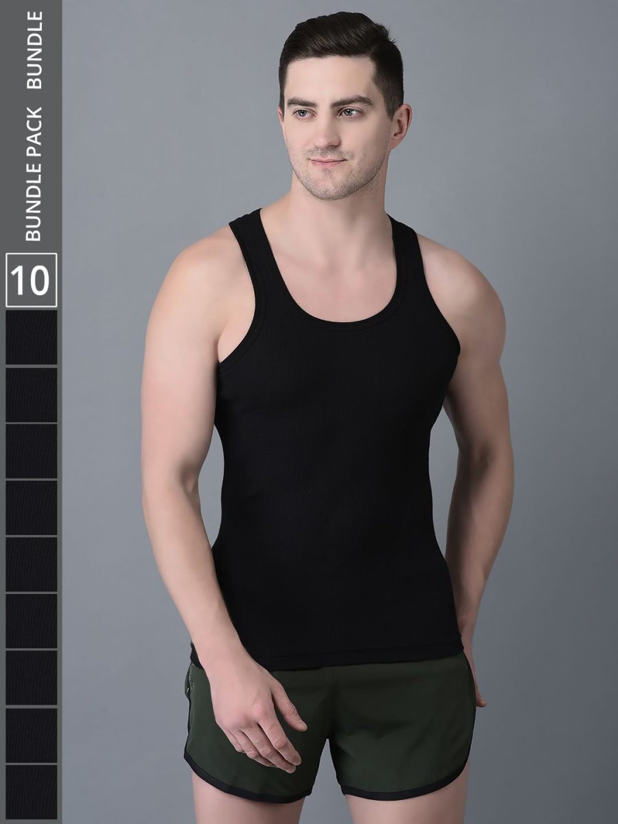 Dollar Bigboss Men's Pack of 10 Solid Combed Cotton Vest