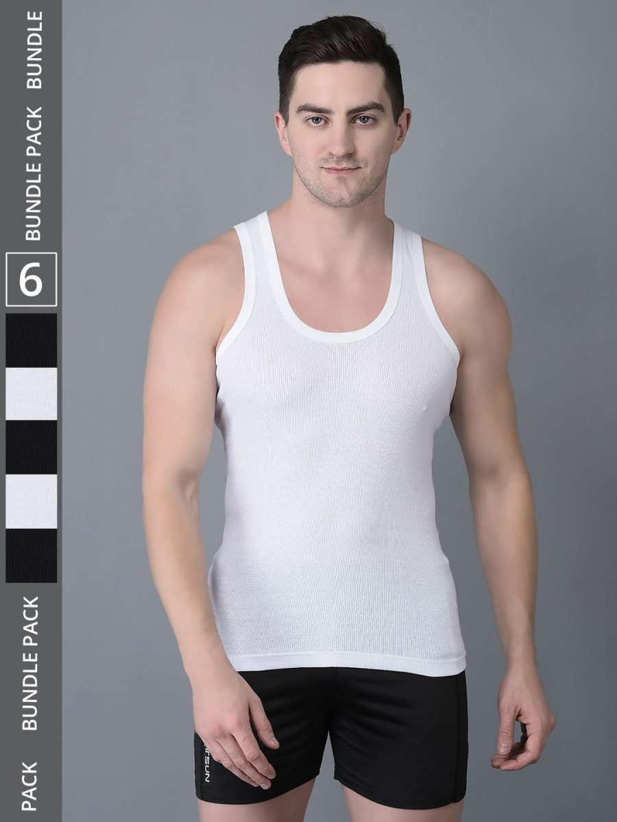 Dollar Bigboss Men's Pack of 6 Solid Combed Cotton Vest